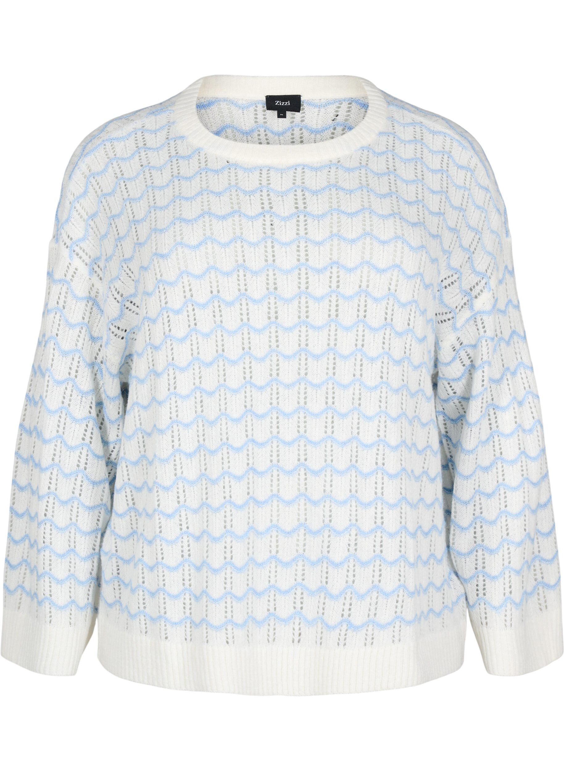 Zizzi Losse pasvorm gebreide blouse met een golvend patroon, Cloud Dancer Comb, Packshot image number 0
