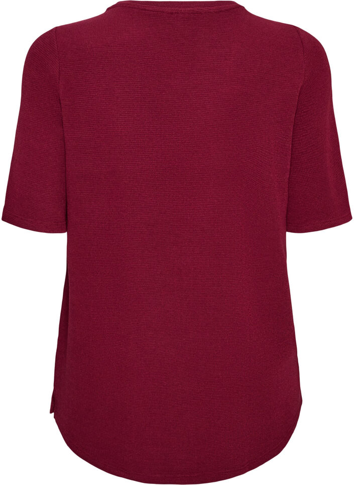 Blouse met een textuur met ellebooglengte mouwen, Rood, Packshot image number 1