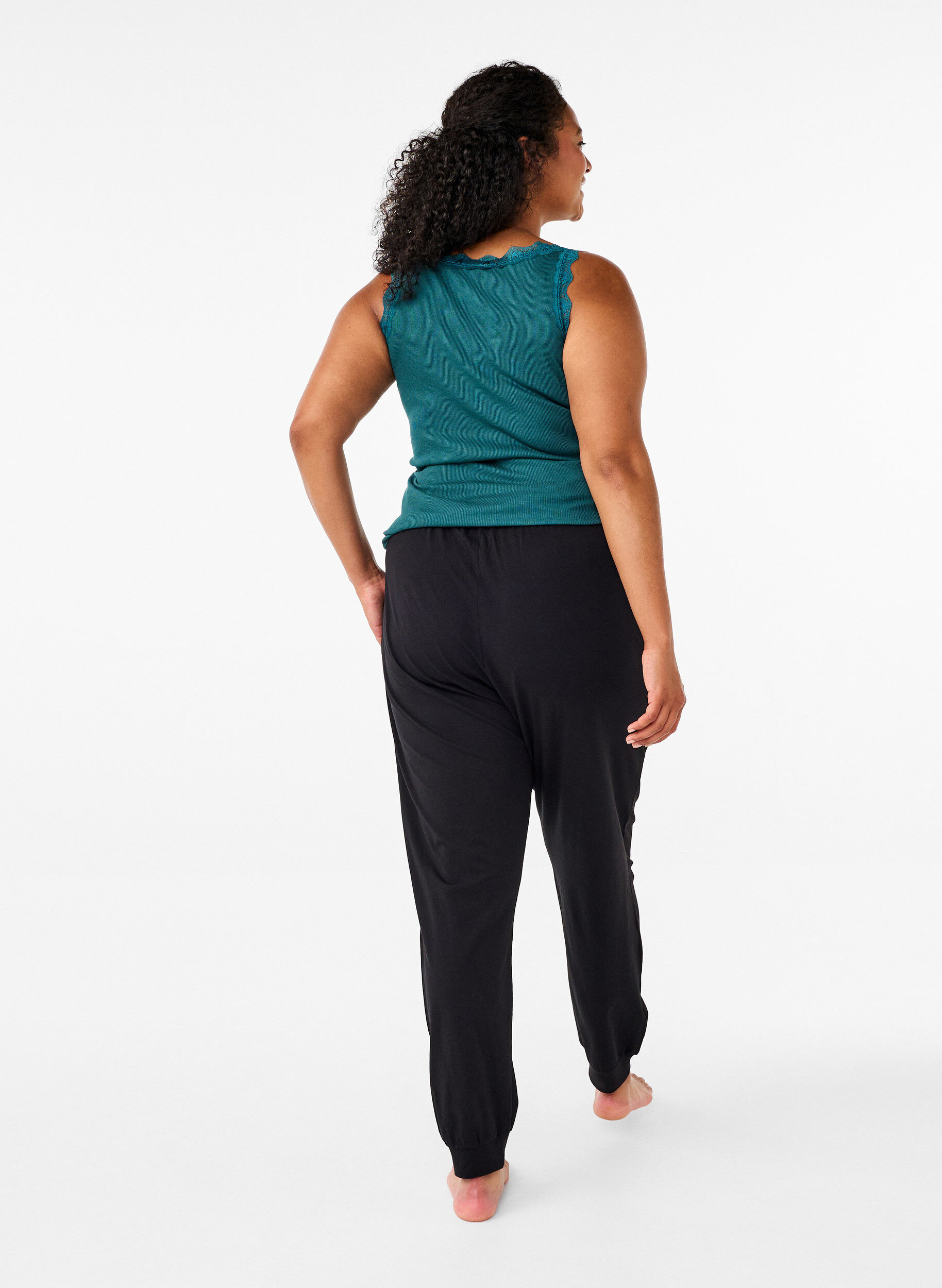 Zizzi Katoenen pyjama, Zwart, Model image number 1