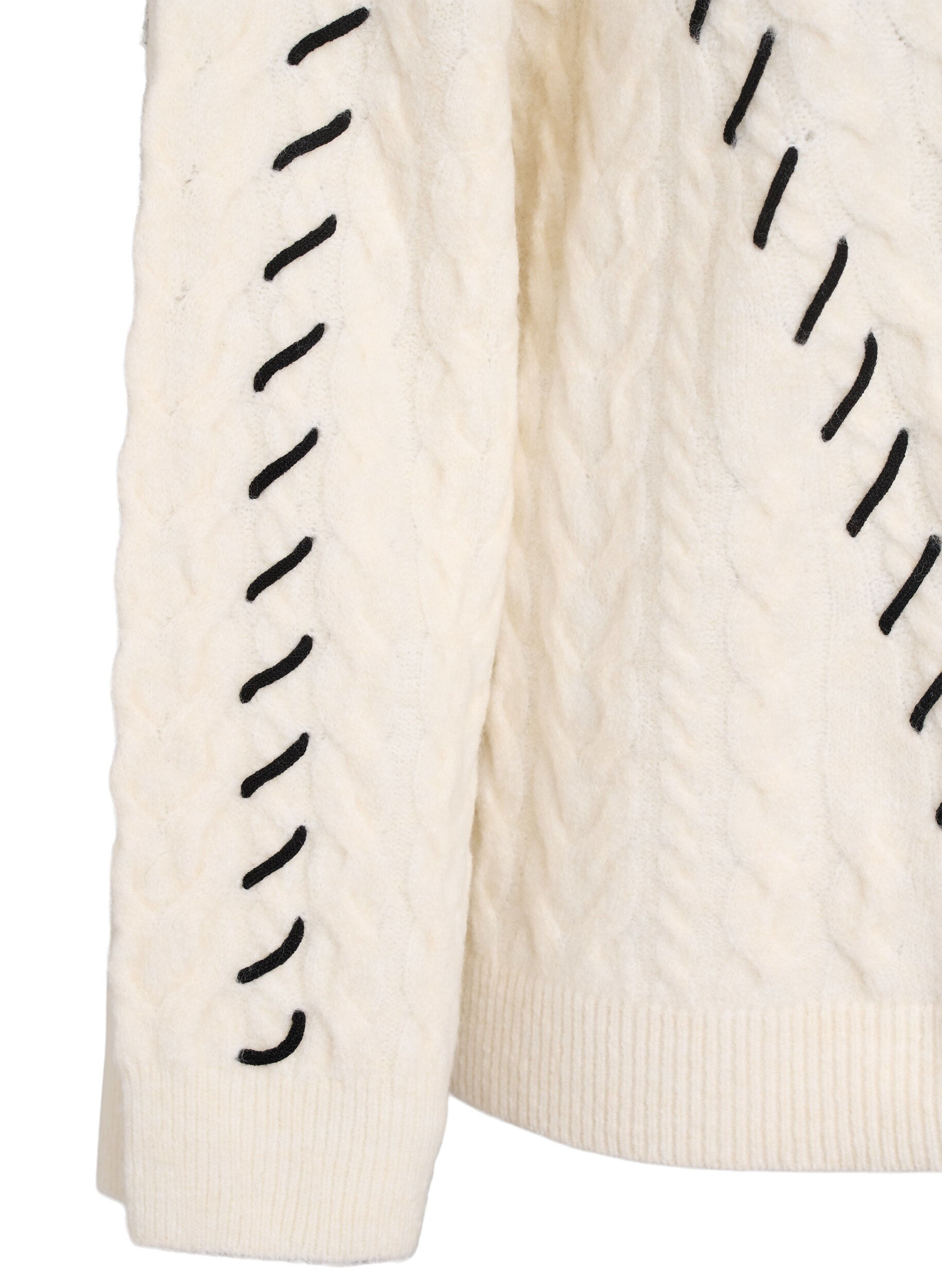 Zizzi Gebreide blouse met kabelpatroon en contrastdetails, Beige, Packshot image number 3