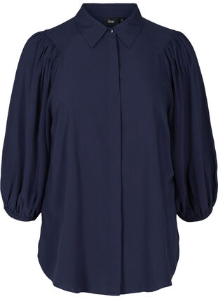 Viscose blouse met 3/4 pofmouwen, Navy Blazer, Packshot image number 0