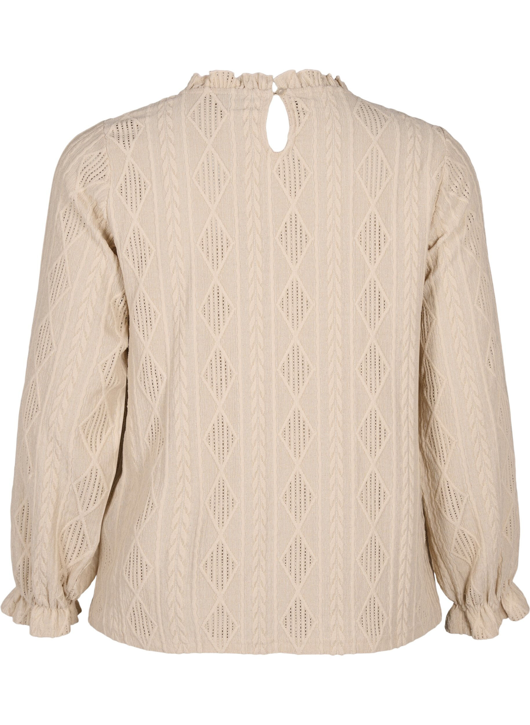 Zizzi Blouse met ruches en ton-sur-ton-patroon, Sand, Packshot image number 1