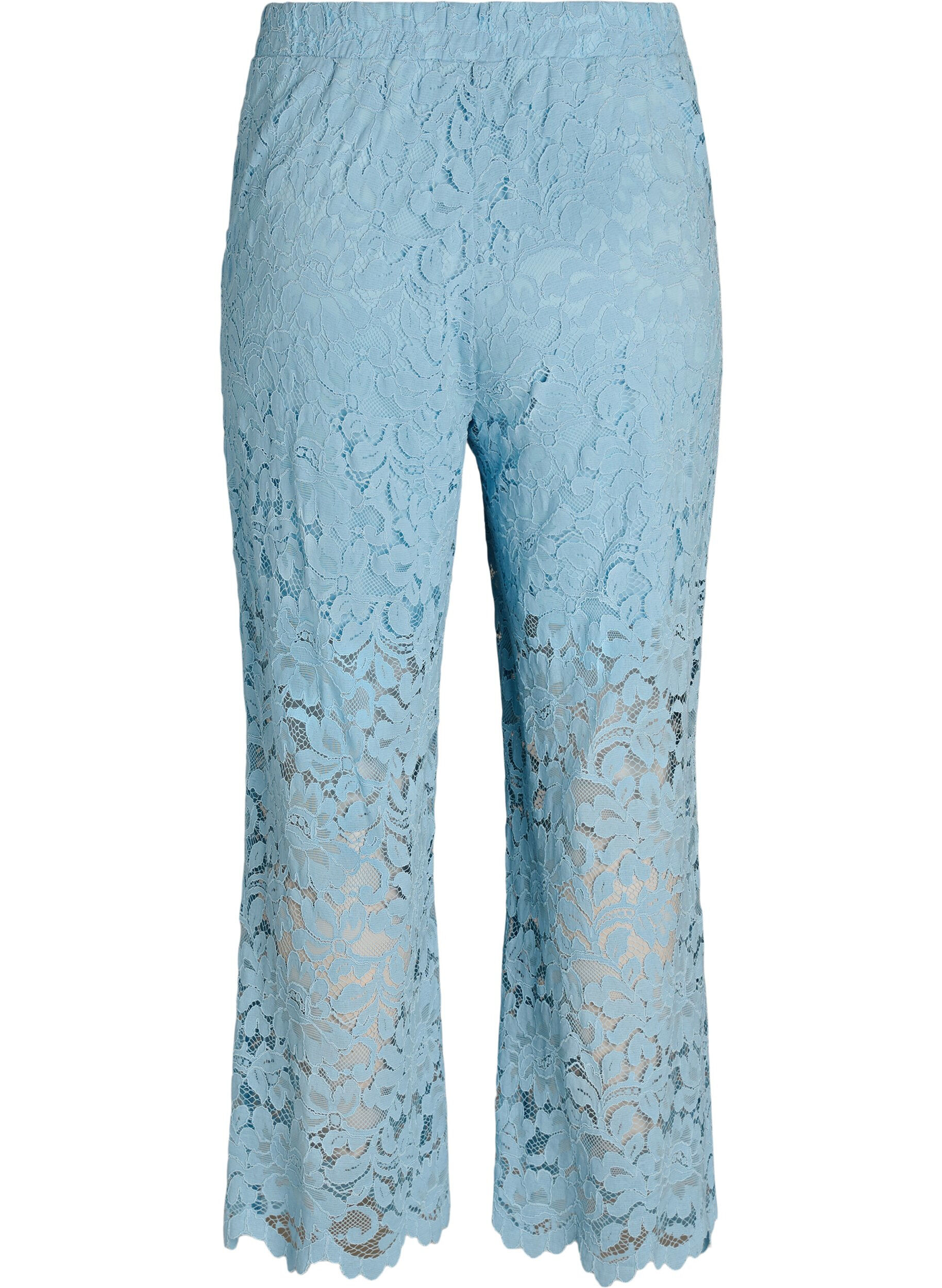 Zizzi Hoog getailleerde kanten broek met rechte pijpen, Blauw, Packshot image number 1