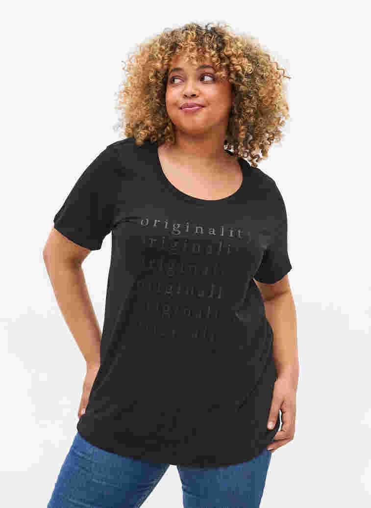 Katoenen t-shirt met tweekleurig bedrukt logo, Black Originality, Model image number 0