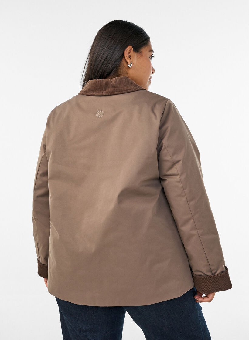 Licht gewatteerde jas met een corduroy kraag, Bruin, Model image number 2