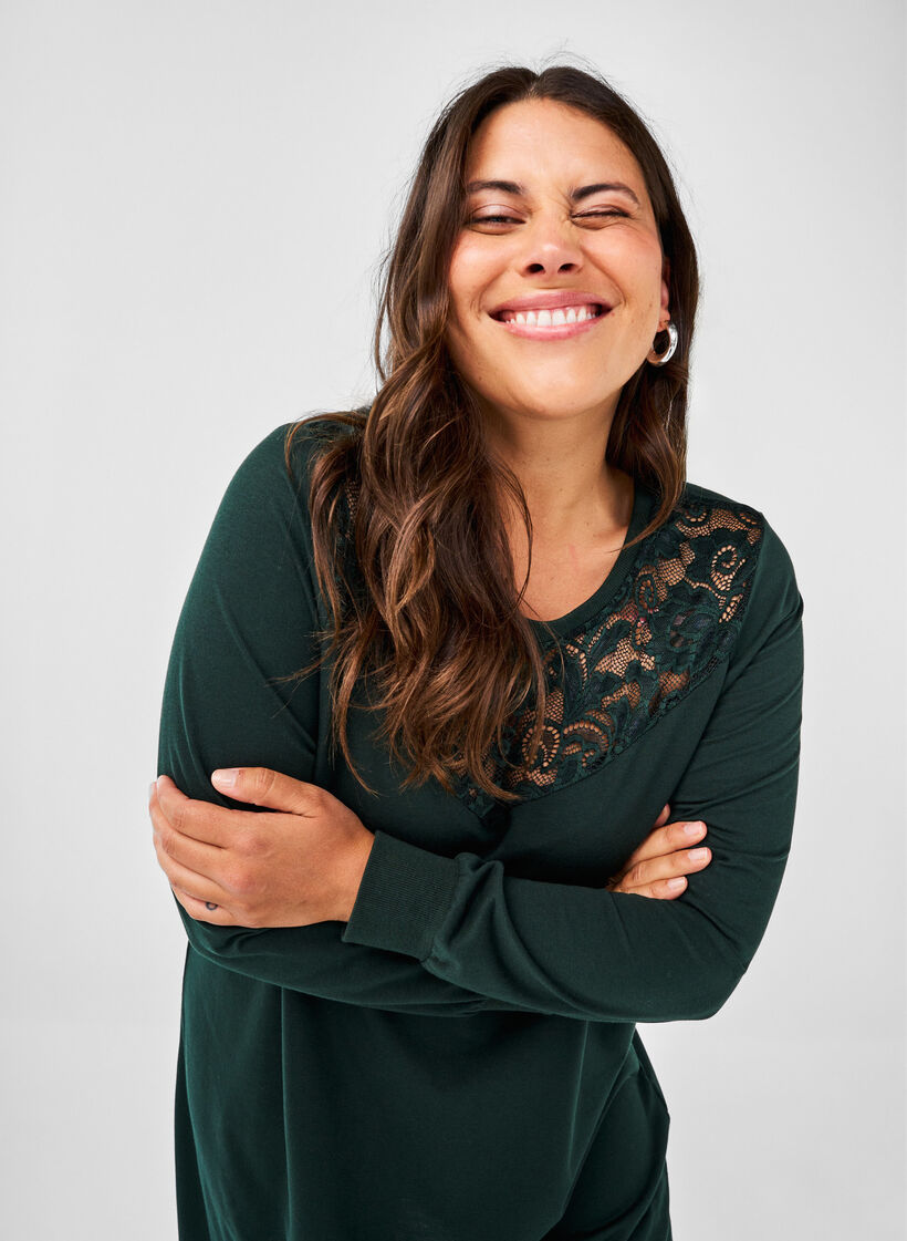 Korte sweat jurk met kanten detail, Scarab, Image image number 0