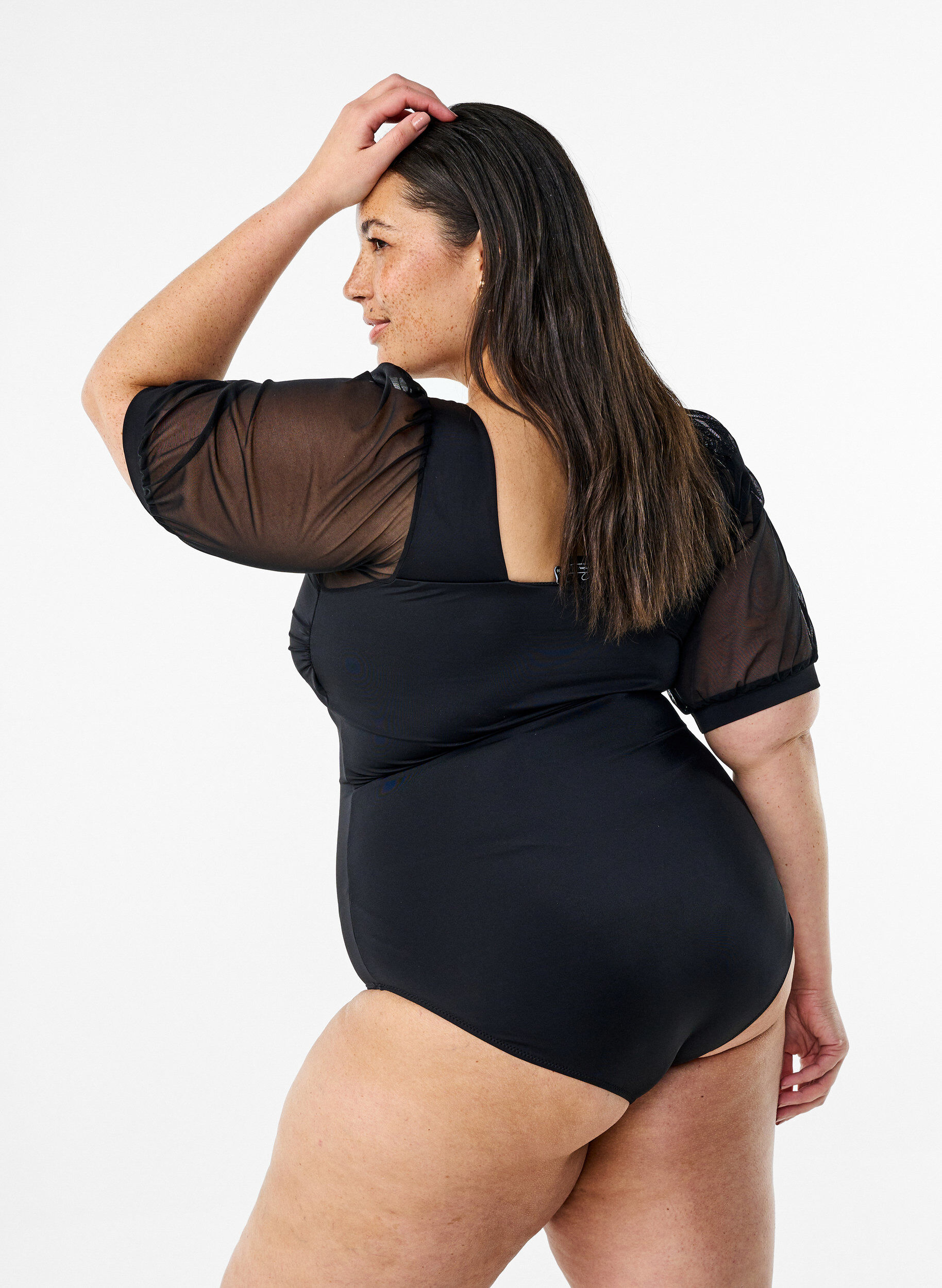 Zizzi Badpak met korte mesh mouwen, Black, Model image number 1