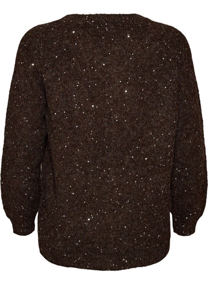 Cardigan met pailletten en knopen, Bruin, Packshot image number 1