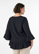 Blouse met textuur, V-hals en ruches, Zwart, Model image number 2