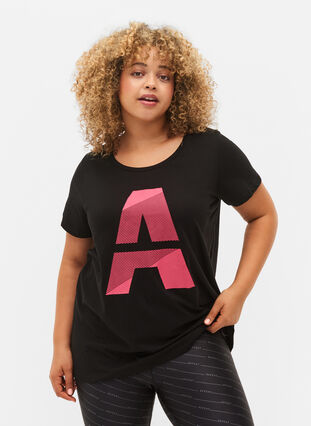 Sport-T-shirt met print, Black w. Pink A, Model image number 0