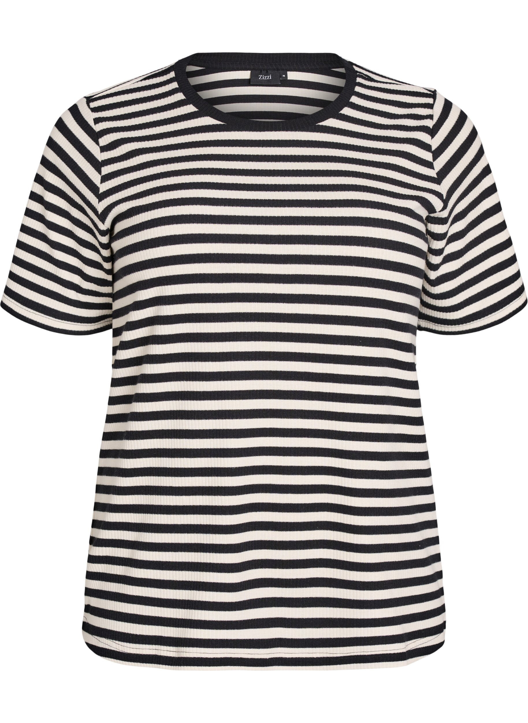 ZizziGestreept T-shirt met geribbelde textuur, Zwart, Packshot image number 0
