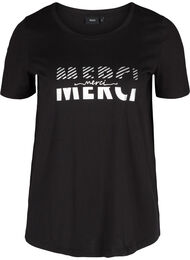 T-shirt met print van biologisch katoen, Black Merci