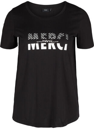 T-shirt met print van biologisch katoen, Black Merci, Packshot image number 0