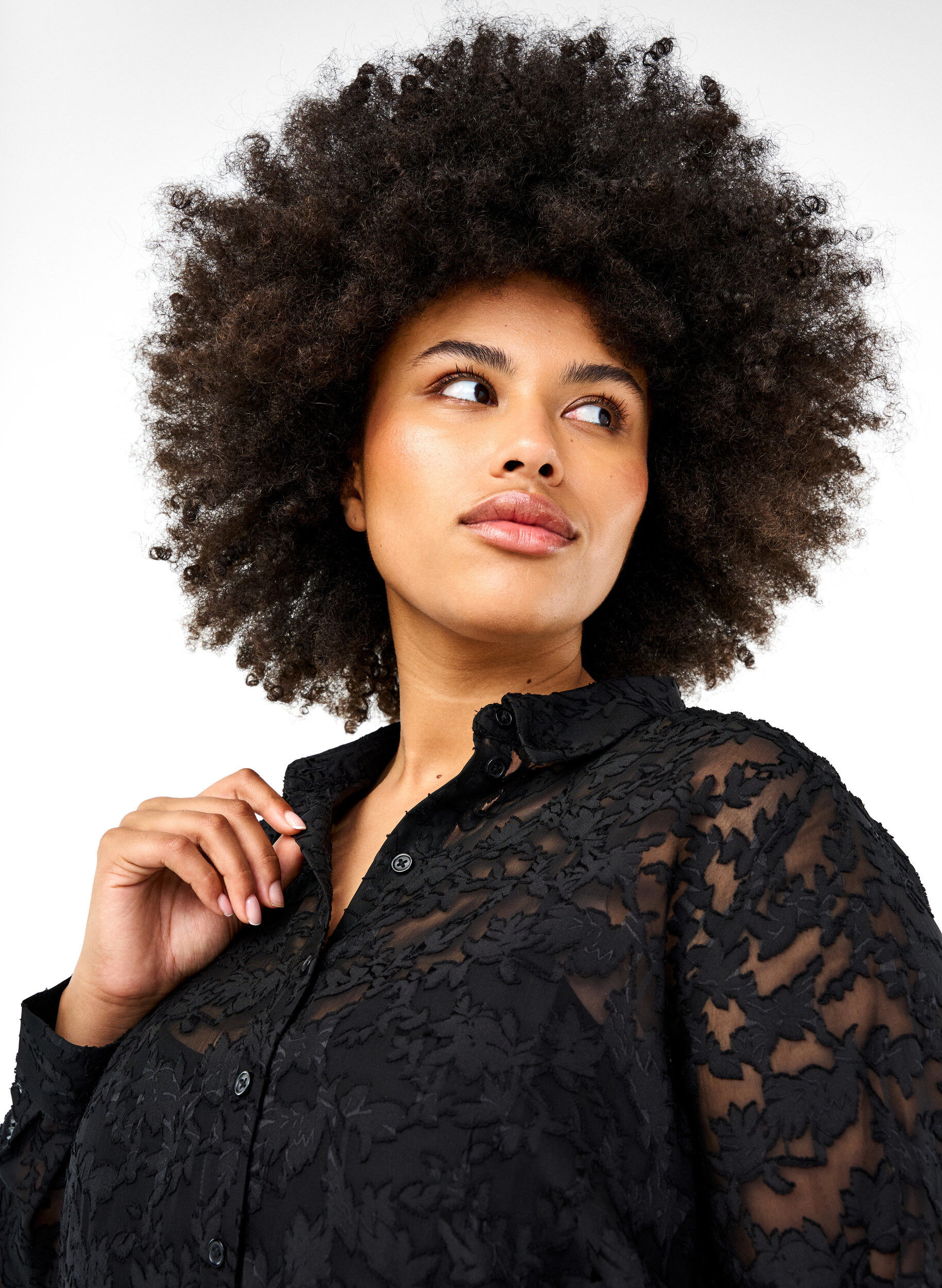 Zizzi Jacquard overhemd met knopen, Black, Model image number 2