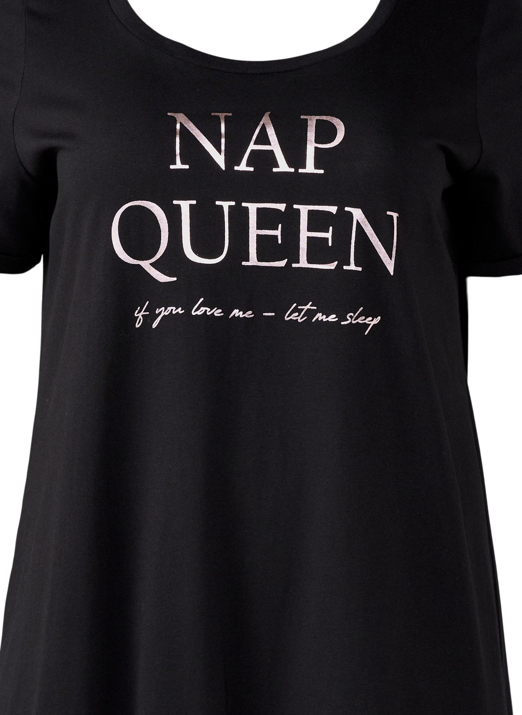 Zizzi Nachtjapon van biologisch katoen met korte mouwen, Zwart, Packshot image number 2