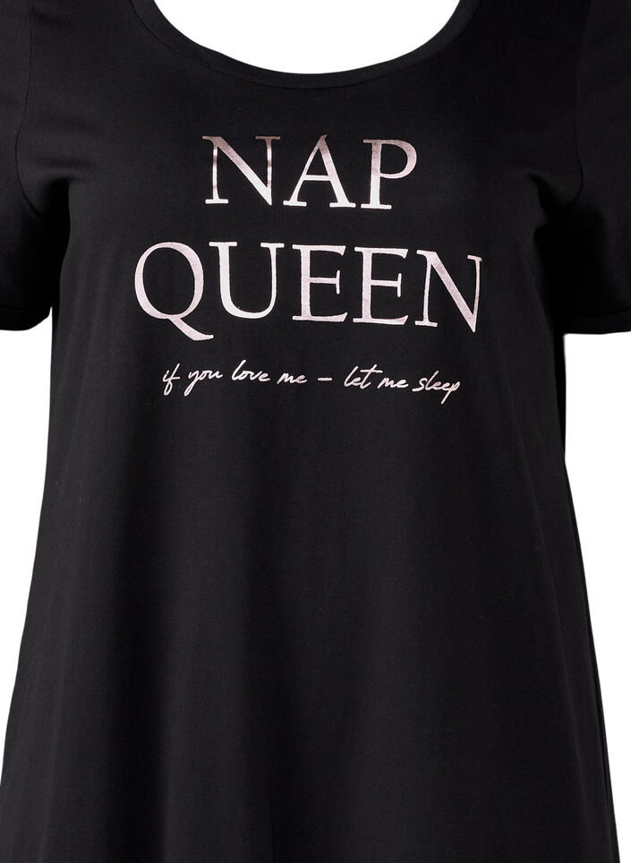 Nachtjapon van biologisch katoen met korte mouwen, Zwart, Packshot image number 2