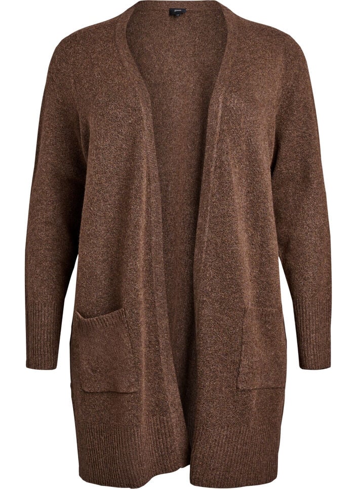 Geribd gebreid vest met zakken, Bruin, Packshot image number 0