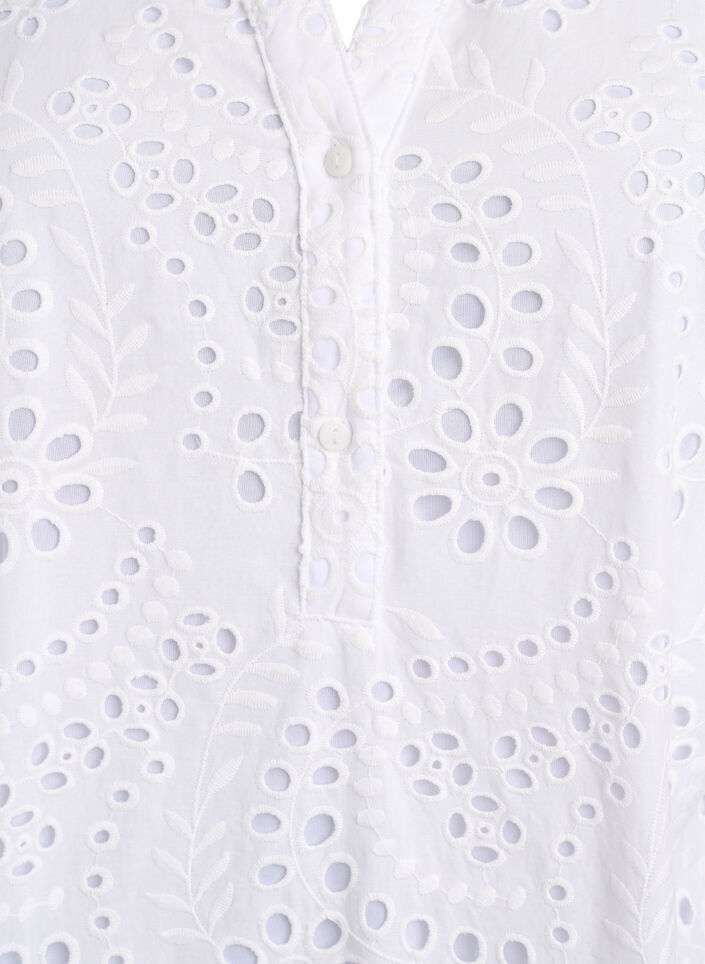 Broderie anglaise jurk met ruches mouwen, Wit, Packshot image number 2