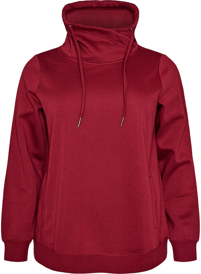 Sweatshirt met hoge kraag en zakken, Rood, Packshot image number 0