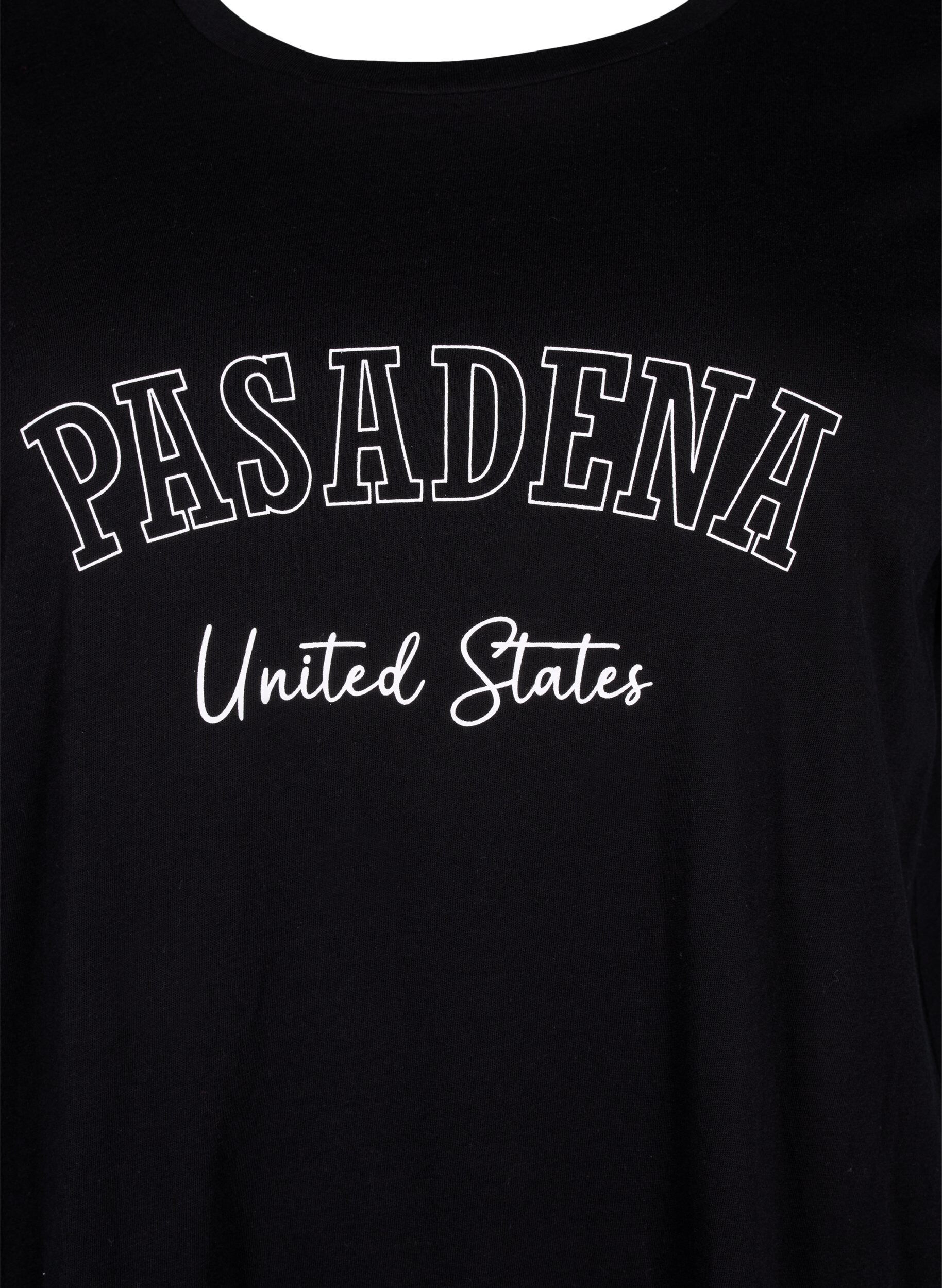 Zizzi Katoenen T-shirt met tekst, Black W. Pasadena, Packshot image number 2