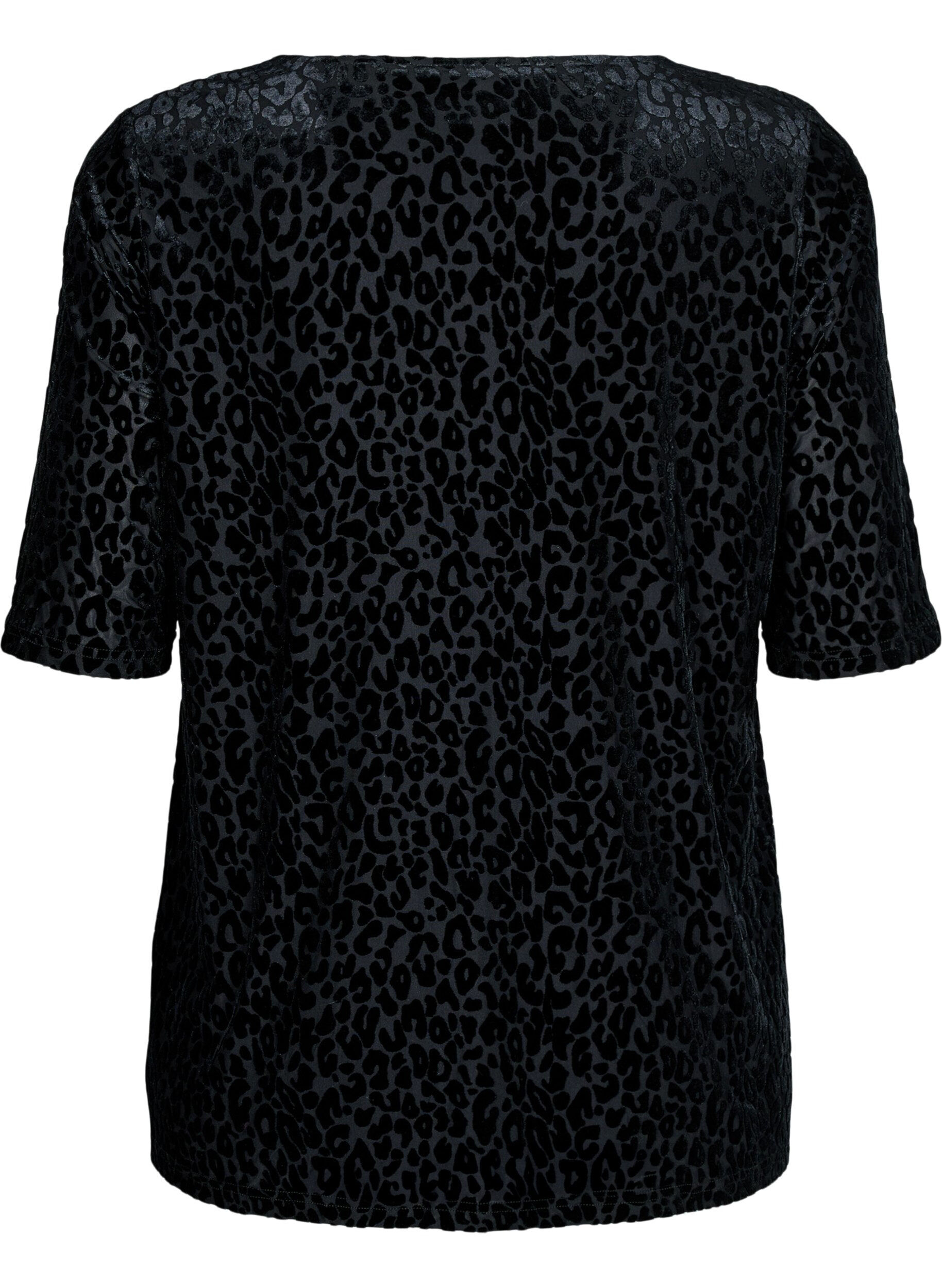 Zizzi Blouse met korte mouwen en luipaardprint, Zwart, Packshot image number 1