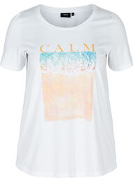 Katoenen t-shirt met korte mouwen en print, Bright White CALM