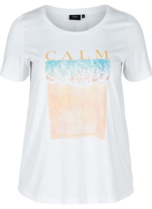 Katoenen t-shirt met korte mouwen en print, Bright White CALM, Packshot image number 0