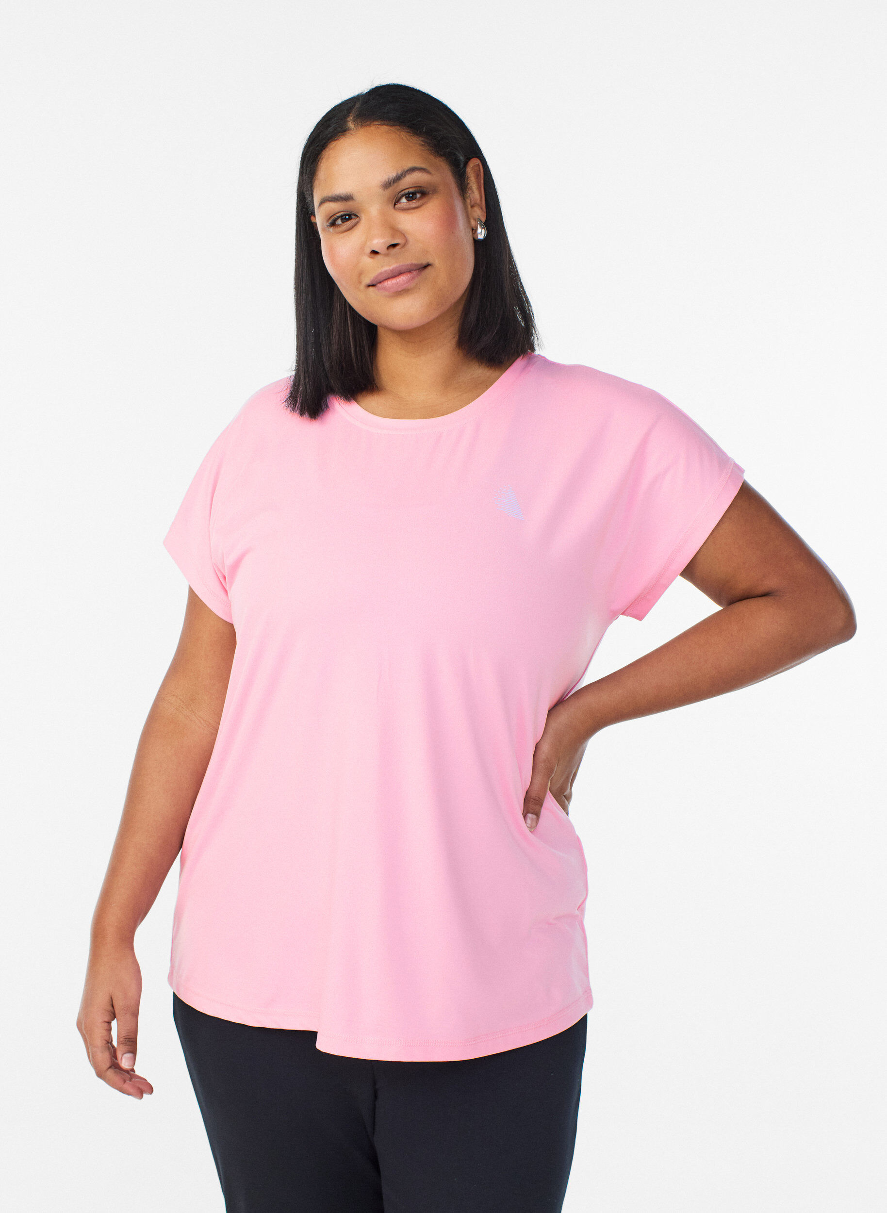 Effen gekleurd trainingsshirt, Roze, Model