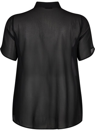 Overhemdblouse met korte mouwen en ruches, Black, Packshot image number 1
