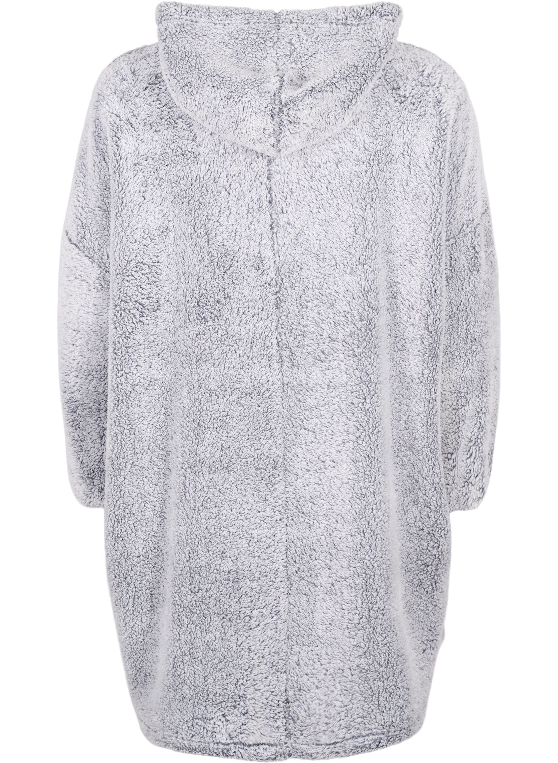 Zizzi Oversized teddy jurk met zak, Grey Melange, Packshot image number 1
