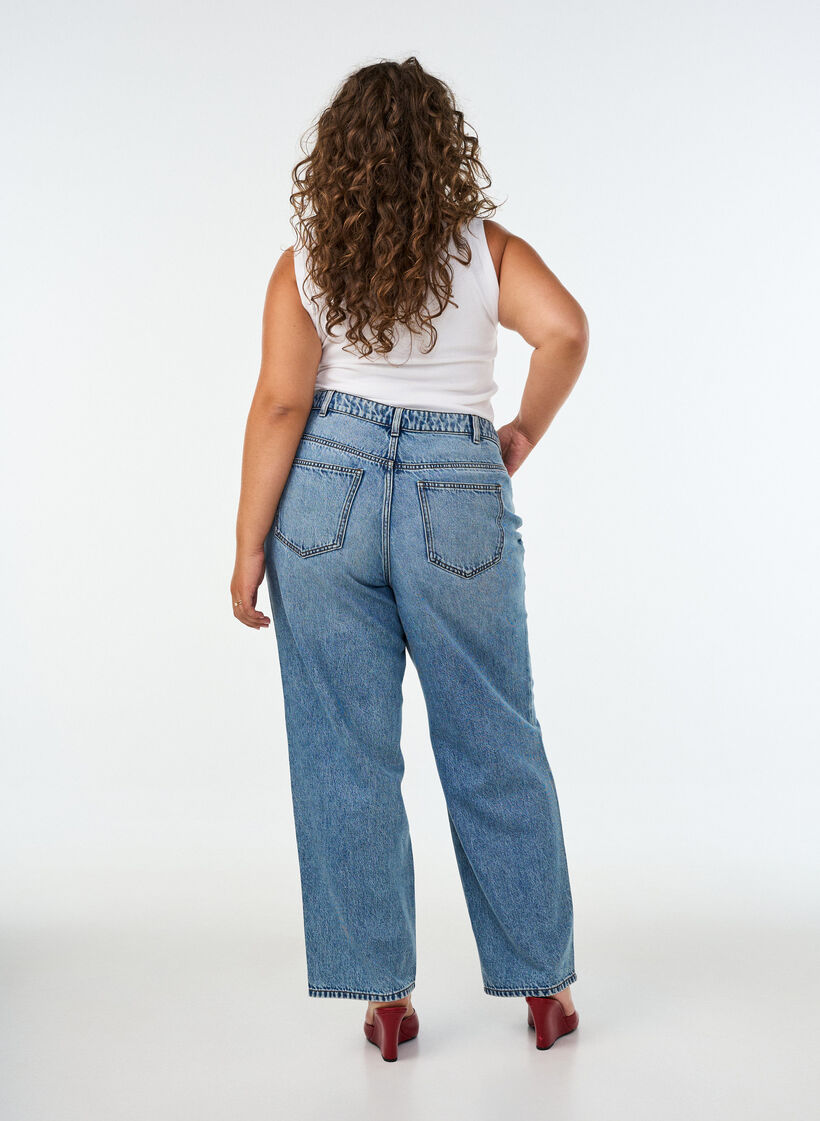 Kiana straight-fit jeans met hoge taille, Blauw, Model image number 1