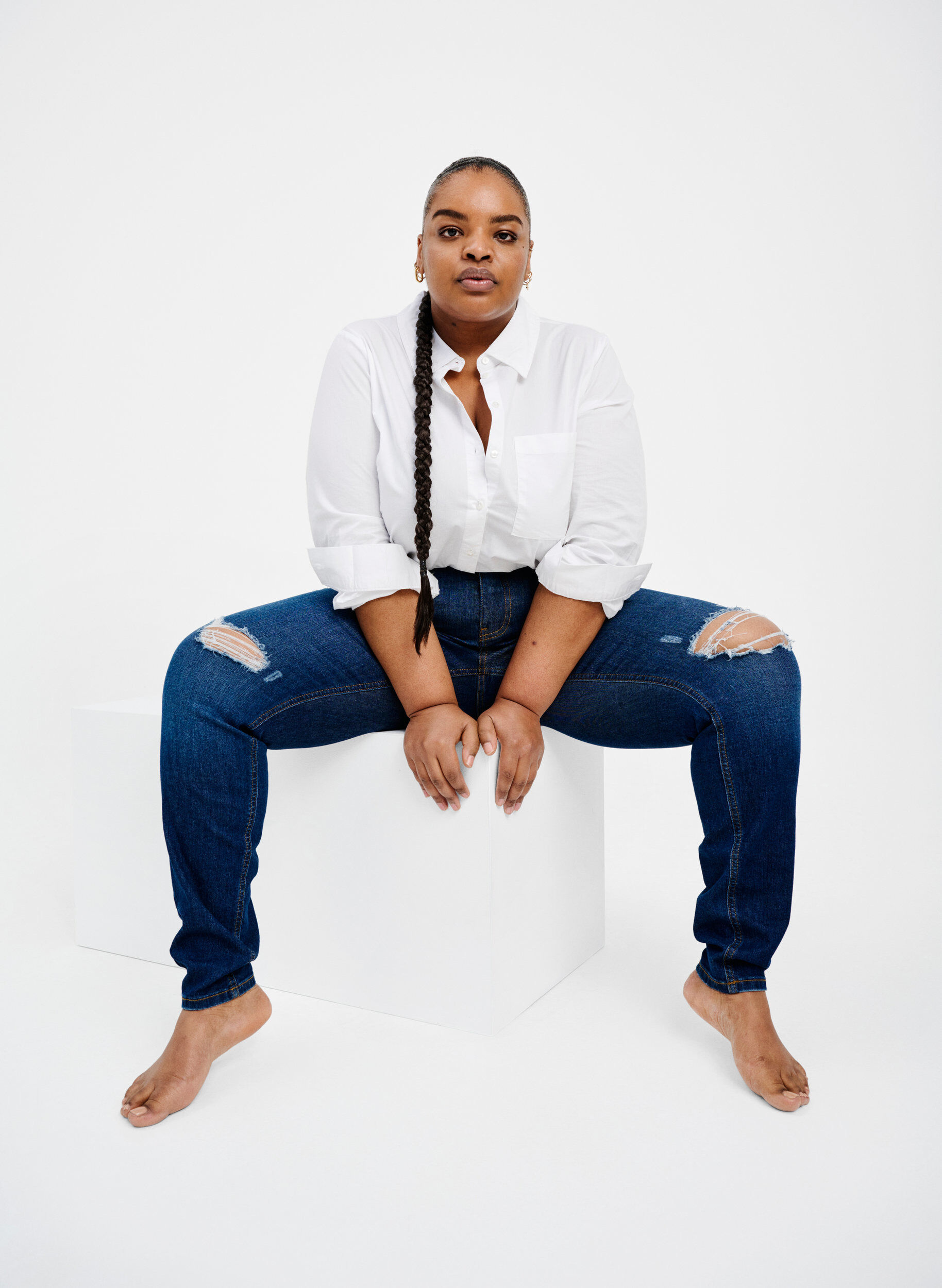 Zizzi Super slanke destroyed Amy jeans met hoge taille, Dark blue, Image image number 1