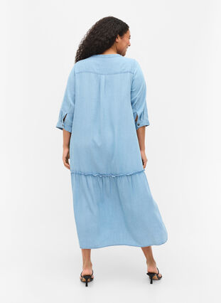 Midi-jurk met knoopjes en 3/4 mouwen, Light blue denim, Model image number 1