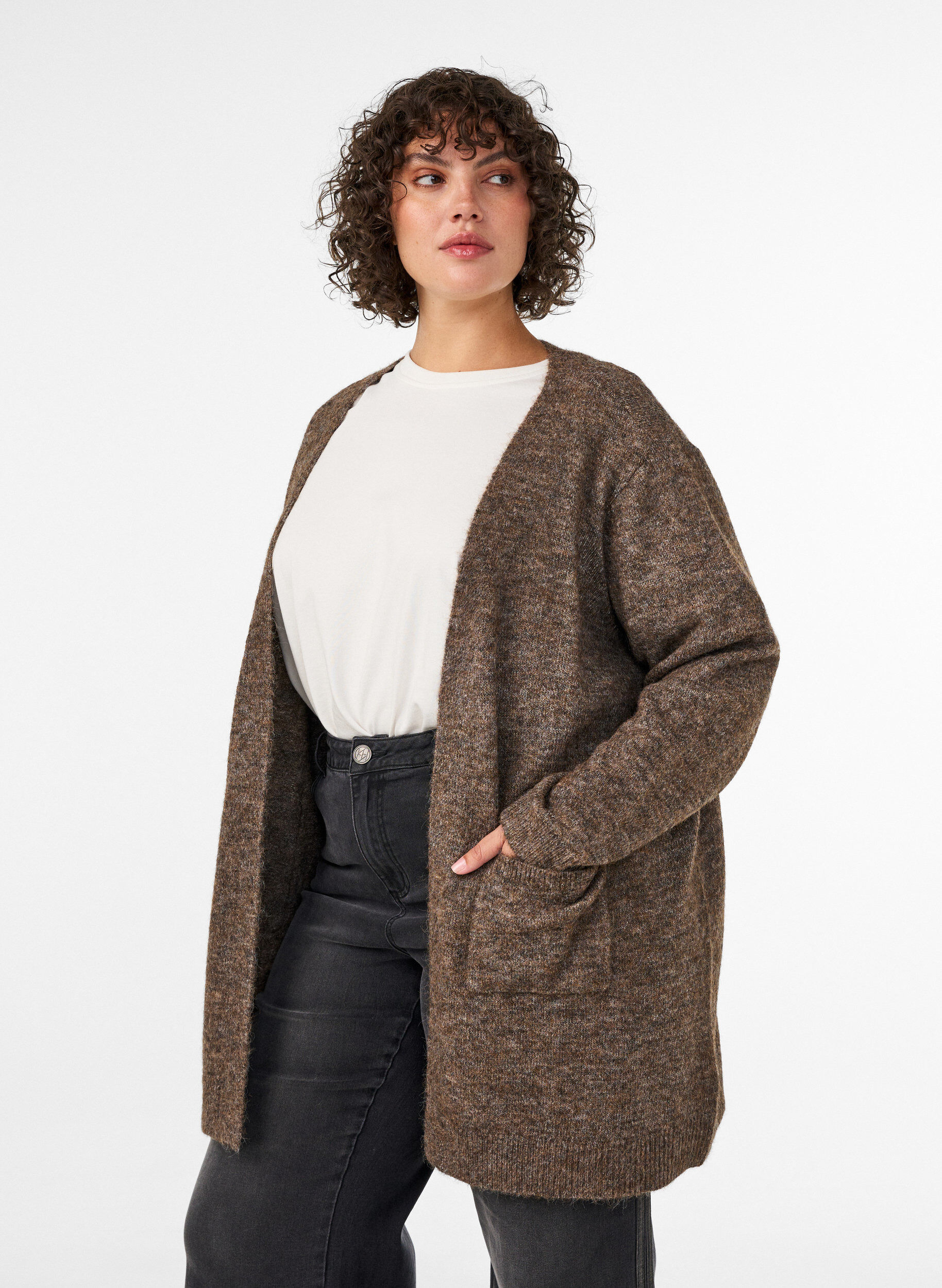ZizziLang vest met zakken, Bruin, Model image number 0