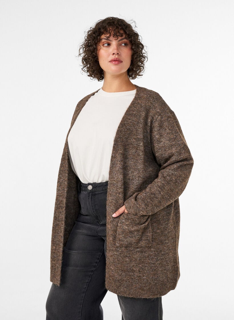 Lang vest met zakken, Bruin, Model image number 0