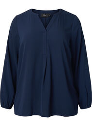 Effen blouse met v-hals, Navy Blazer