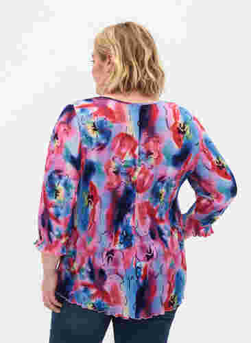 Geplooide blouse met 3/4 mouwen, Lavender Space AOP, Model image number 1