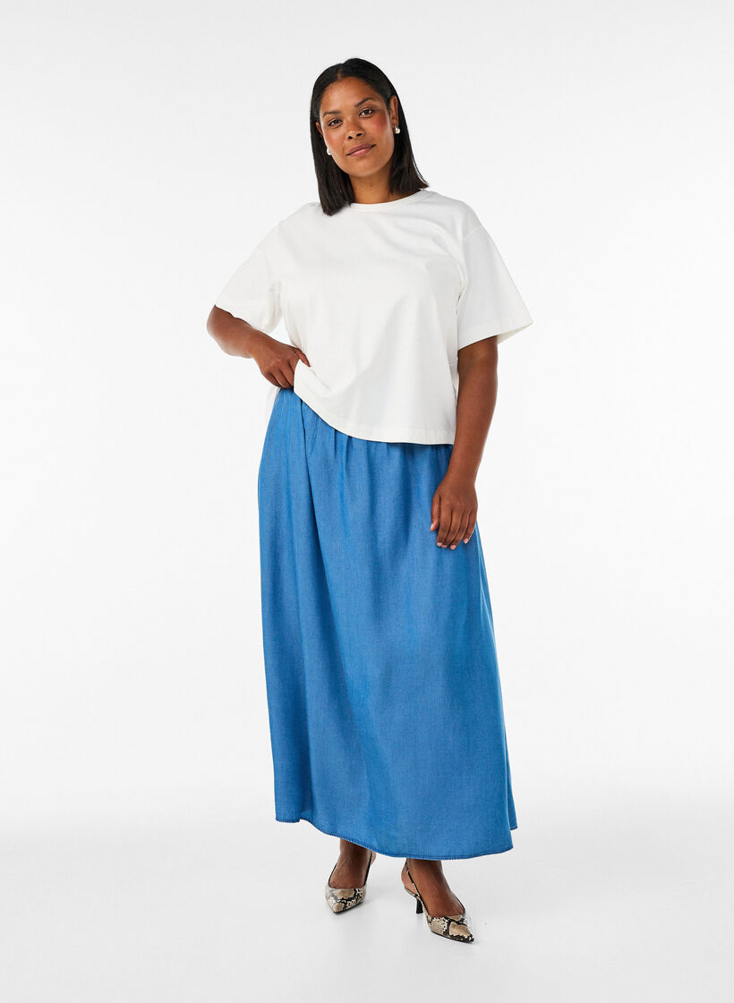 Maxirok met een denimlook in TENCEL&trade; Lyocell, Blauw, Model image number 0