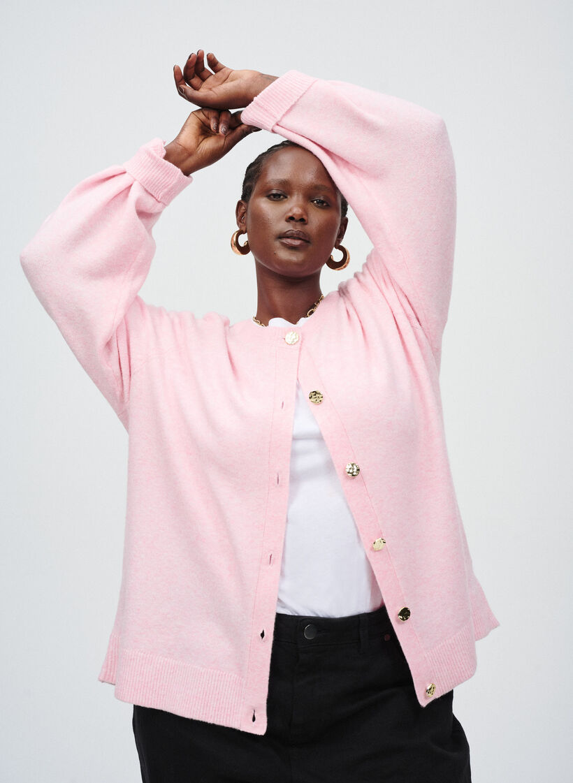Cardigan in zacht breisel met goudkleurige knopen, Roze, Image image number 0