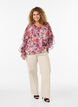 Blouse met bloemenprint, V-hals en ruches mouwen, Roze, Model image number 1