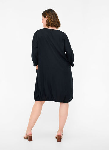 Viscose jurk met 3/4 mouwen, Black , Model image number 1