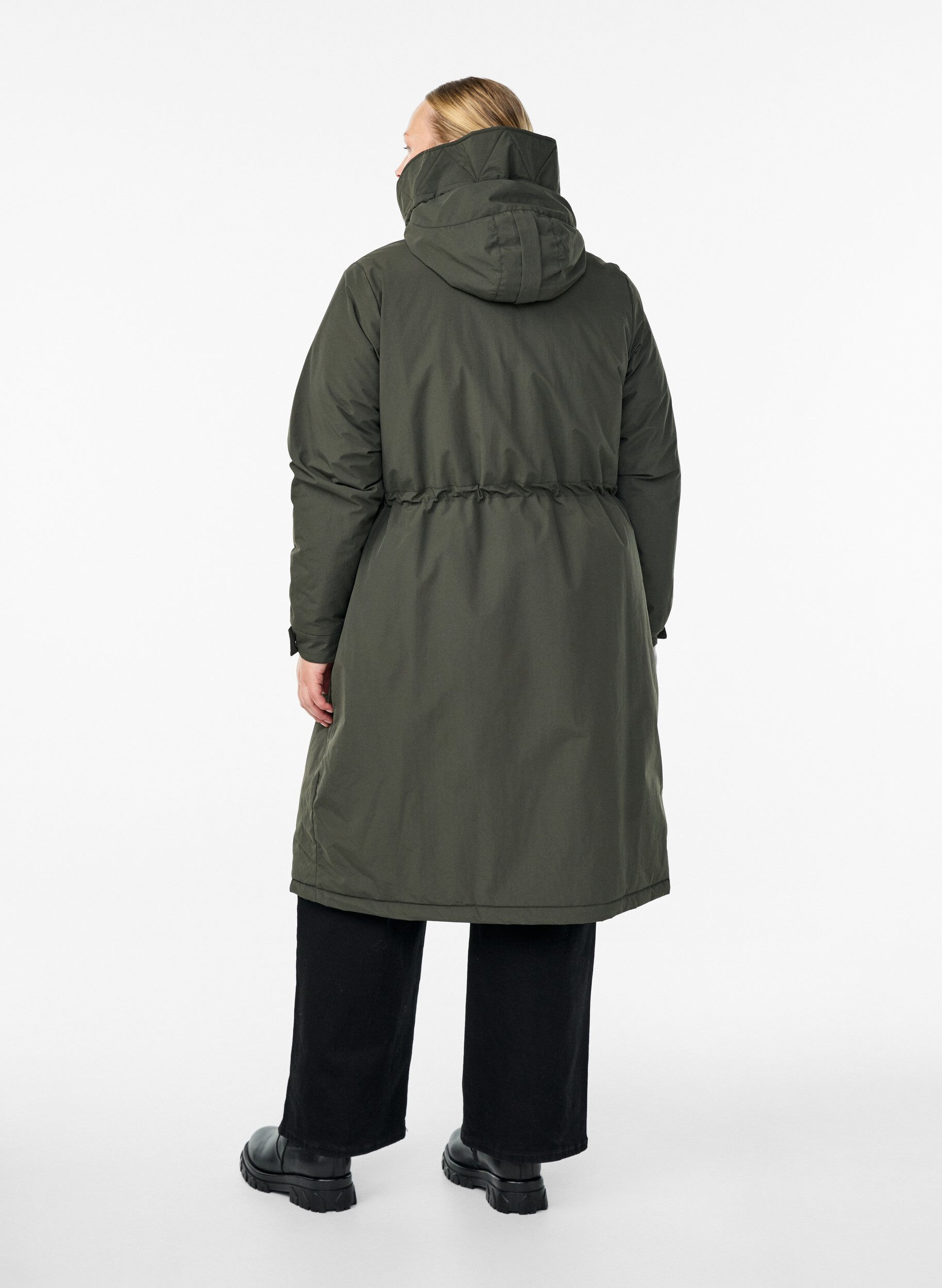 Zizzi Parka met capuchon en verstelbare taille, Groen, Model image number 2