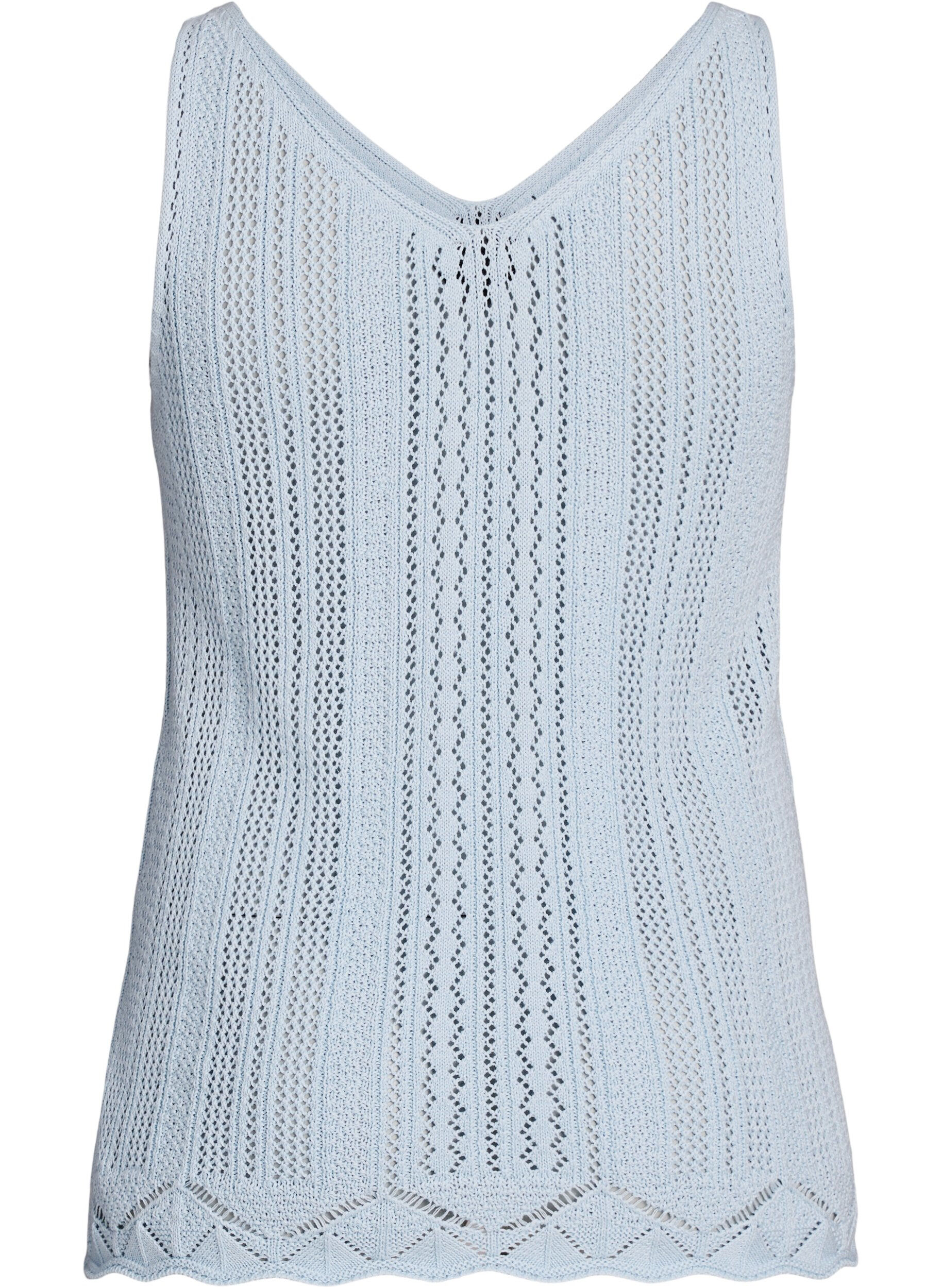 Zizzi Gebreide top met broderie ajour en V-hals, Blauw, Packshot image number 1