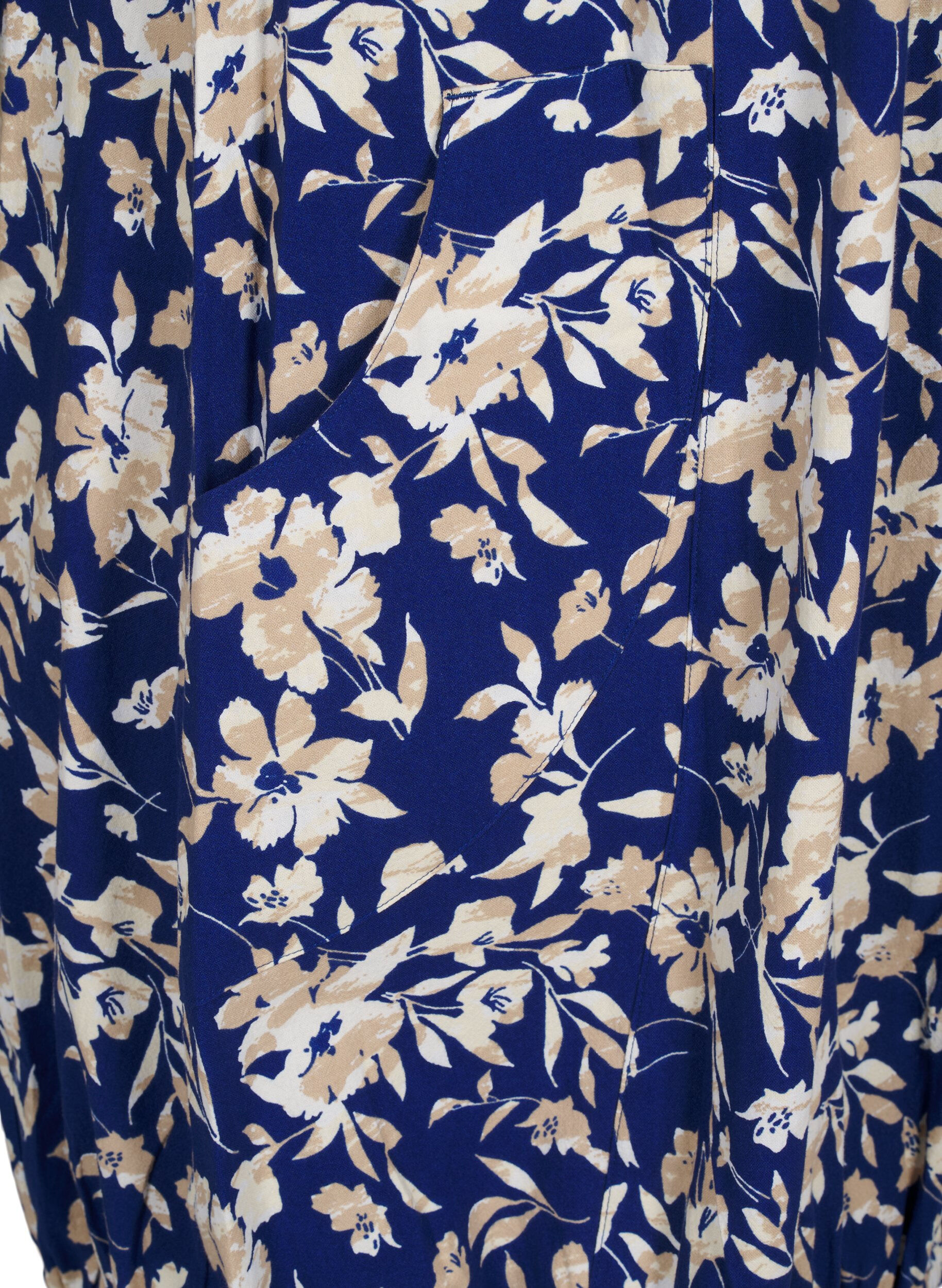 Zizzi Katoenen jurk met korte mouwen en bloemenprint, Blauw, Packshot image number 3