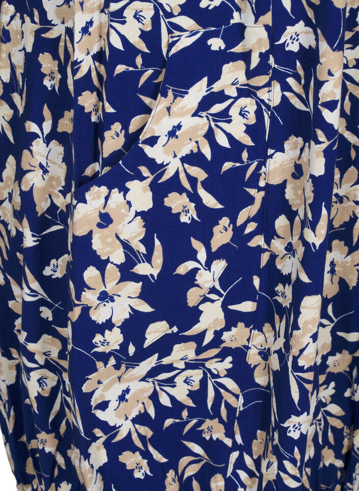 Katoenen jurk met korte mouwen en bloemenprint, Blauw, Packshot image number 3