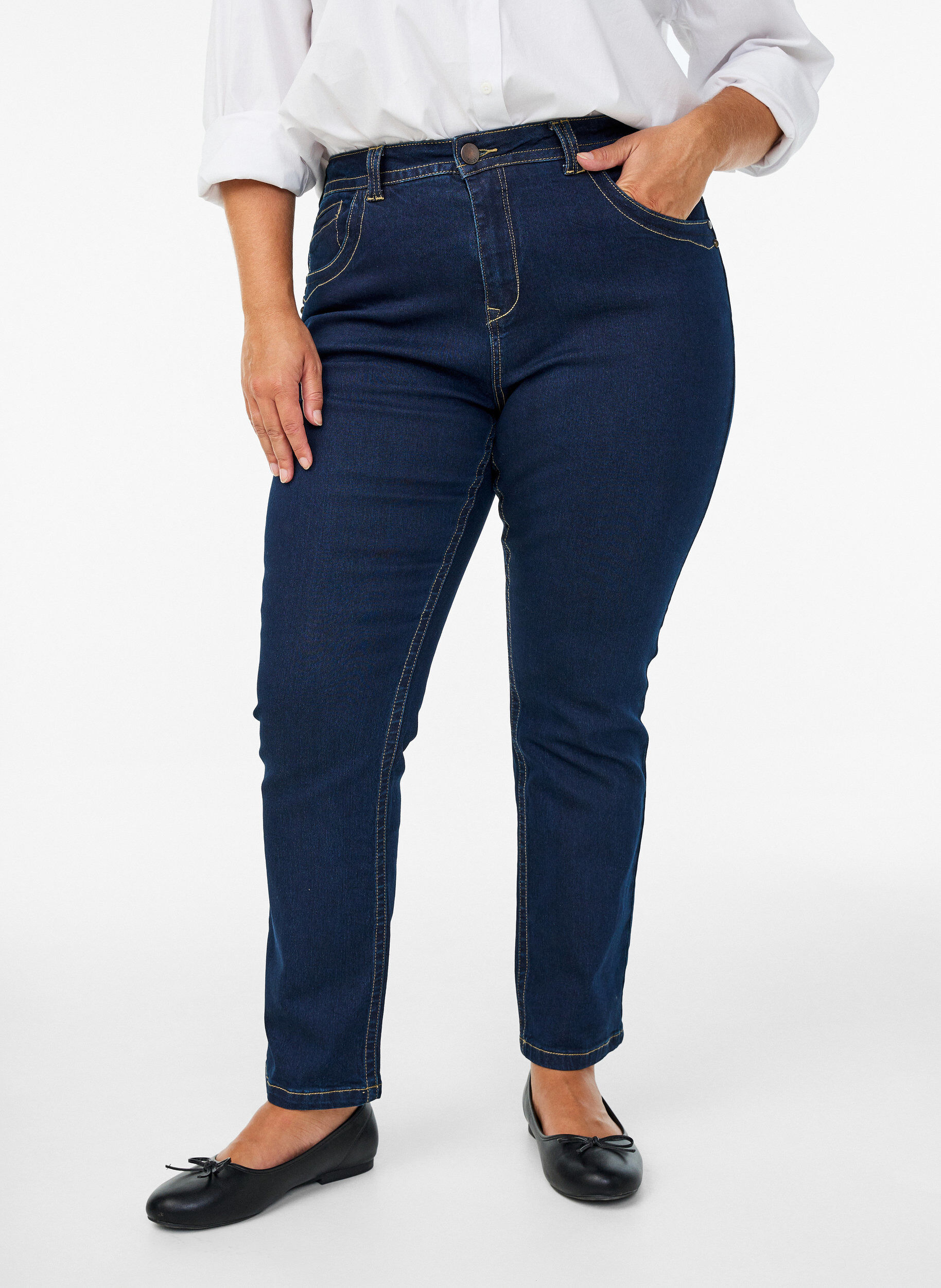 Zizzi Slim fit Vilma jeans met hoge taille, Blauw, Model image number 3