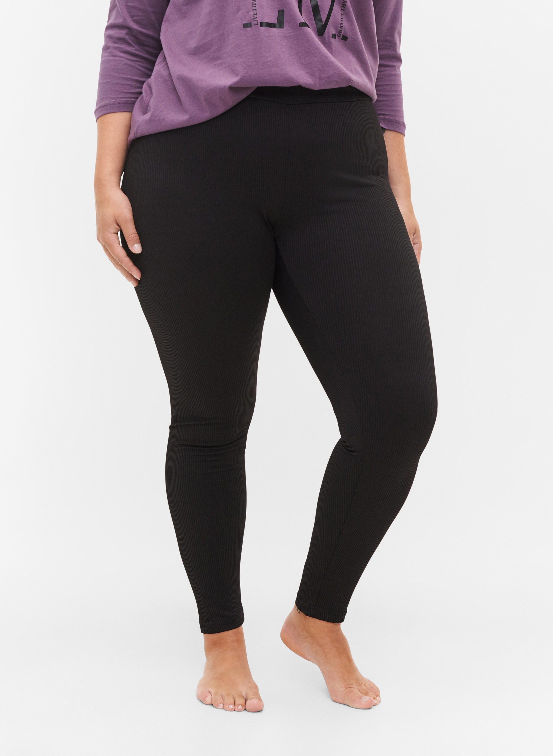 Zizzi Legging met stretch en geribde structuur, Black, Model image number 2