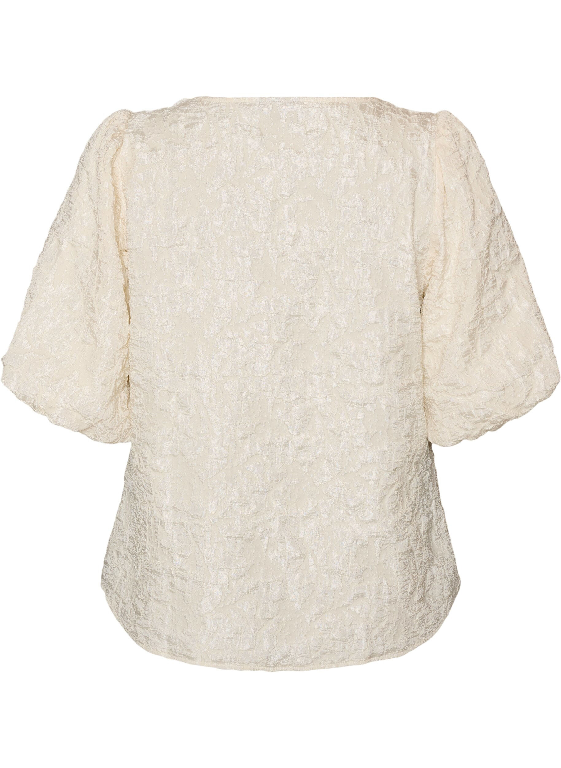 ZizziJacquard blouse met pofmouwen en A-lijnvorm, Vanille, Packshot image number 1