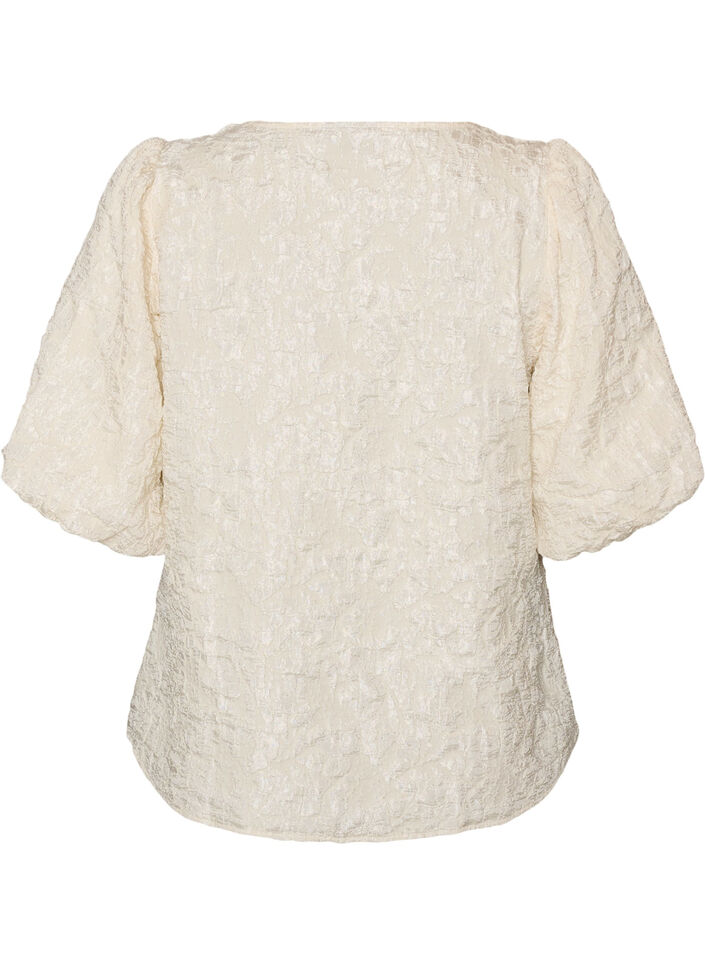 Jacquard blouse met pofmouwen en A-lijnvorm, Vanille, Packshot image number 1