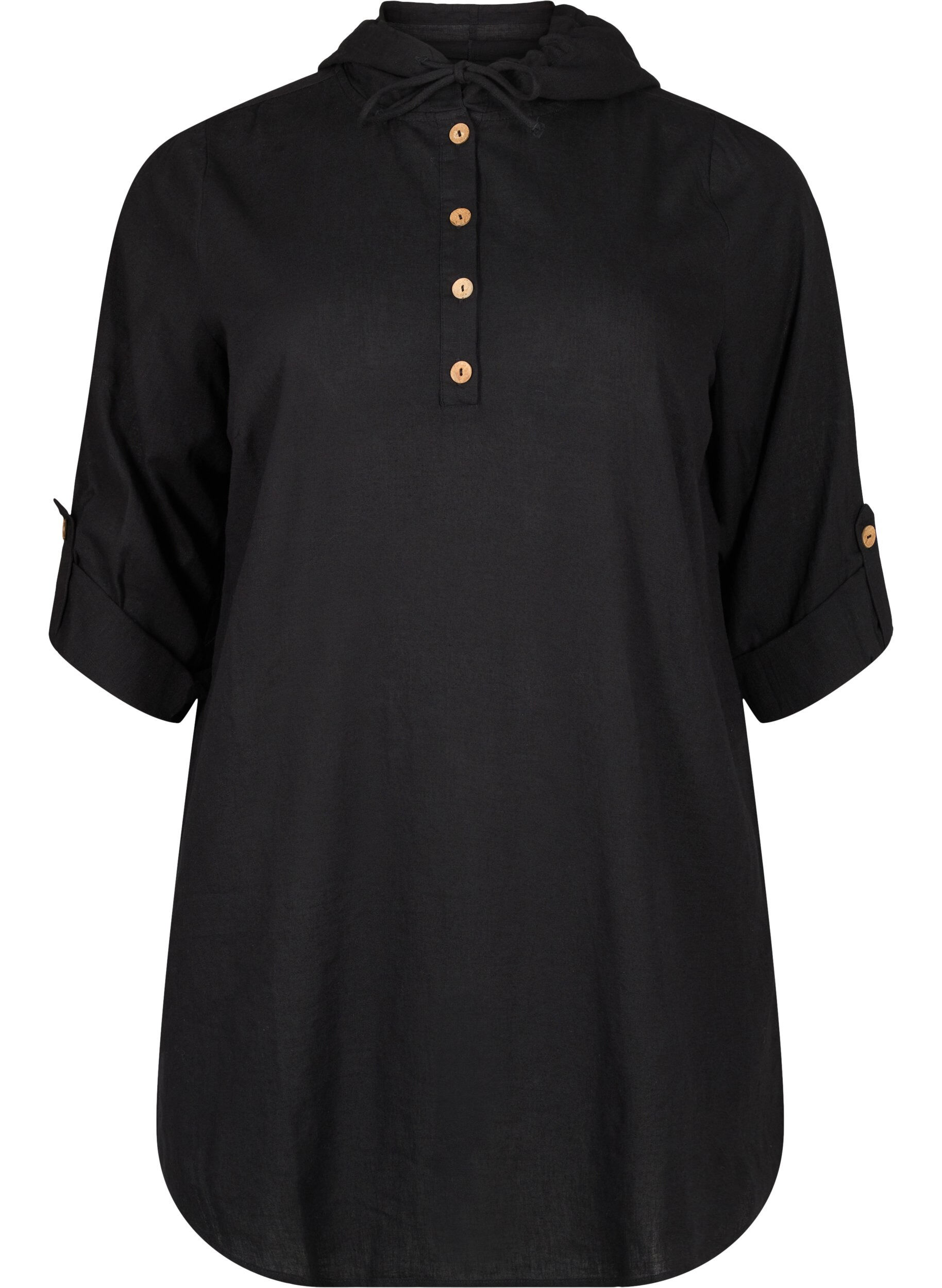 Zizzi Tuniek met capuchon van katoen en linnen, Black, Packshot image number 0